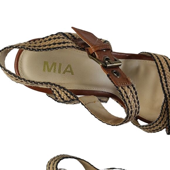 Mia Womens Shoes Black Natural Rope Platform Wedge Sandals Tan Black Size 8 - Picture 8 of 8
